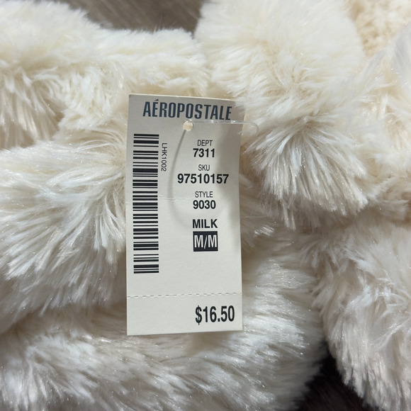 Aéropostale Flip Flop Women's Cream Faux Fur Soft Lightweight Indoor Slippers - Picture 4 of 6